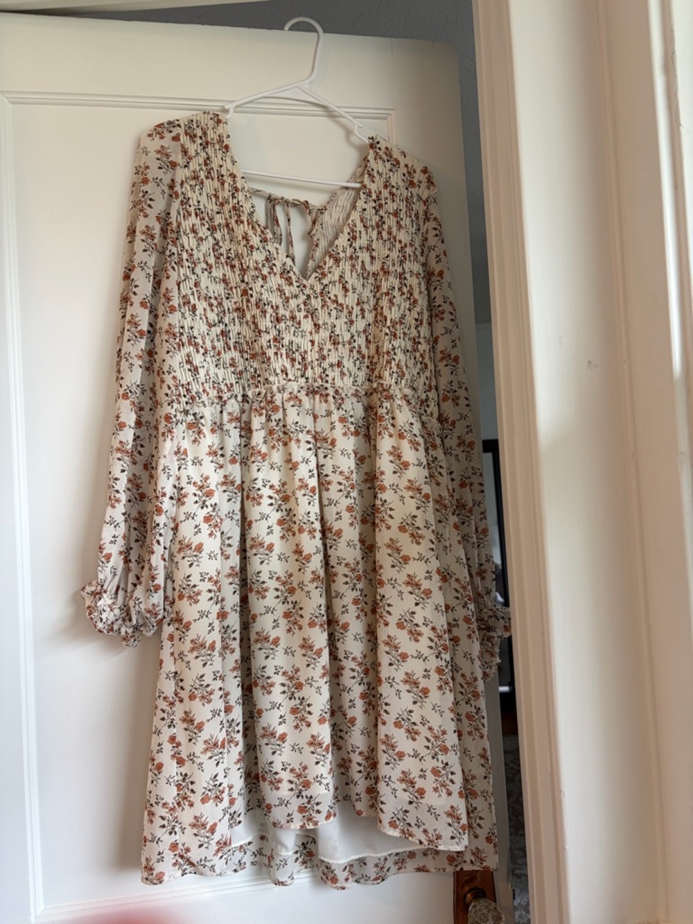 ARULA Cream Floral Smocked Peasant Dress
